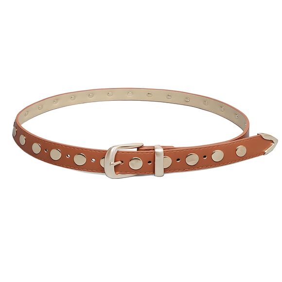 Sуdоtuоr Accessories - 7131 Women Trend Y2k Studded Pu Leather Belt Solid Color Shiny Buckle Waist